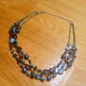 3 Strand Teal Stone Beaded Adjustable Necklace
